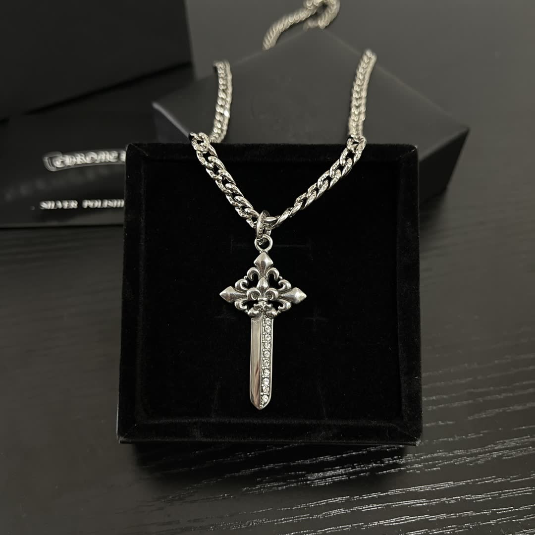 Chrome Hearts Silver Cross Pendant Necklace